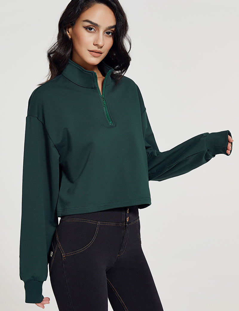 Half-zip Stand-up Collar Sweatshirt by bornfocus