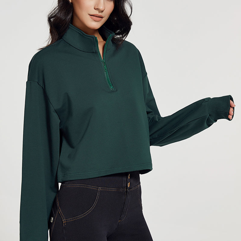 Half-zip Stand-up Collar Sweatshirt by bornfocus