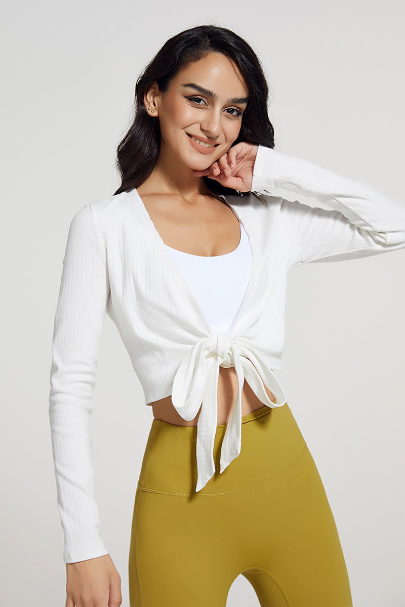 Ribbed V-neck Bandage Wrap Blouse Crop Top by bornfocus