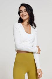 Ribbed V-neck Bandage Wrap Blouse Crop Top by bornfocus