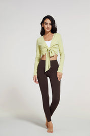 Ribbed V-neck Bandage Wrap Blouse Crop Top by bornfocus