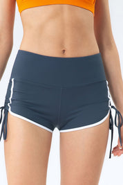 Ribbed Side Ruched Drawstring Yoga Shorts by bornfocus