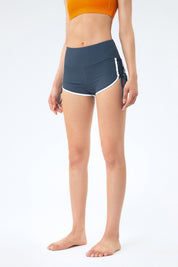 Ribbed Side Ruched Drawstring Yoga Shorts by bornfocus