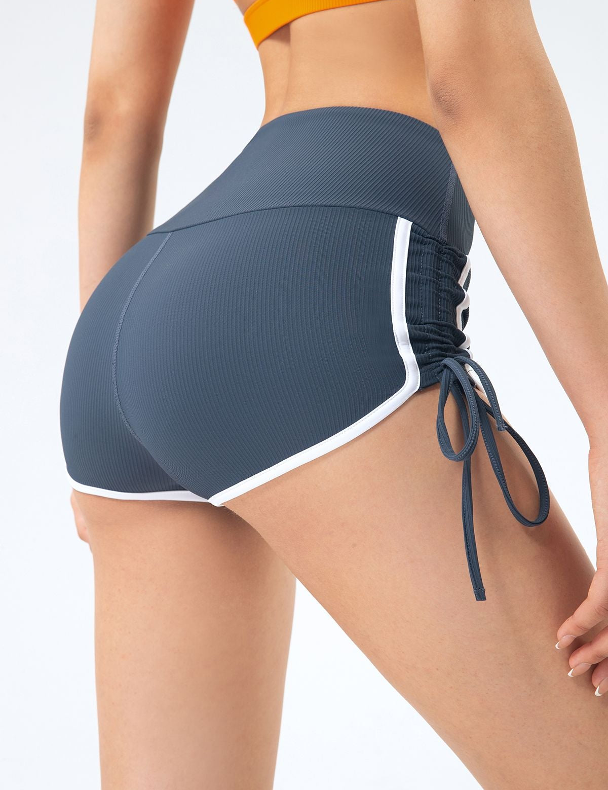 Ribbed Side Ruched Drawstring Yoga Shorts by bornfocus