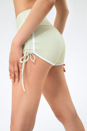 Ribbed Side Ruched Drawstring Yoga Shorts by bornfocus