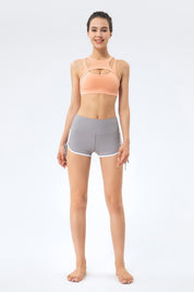 Ribbed Side Ruched Drawstring Yoga Shorts by bornfocus