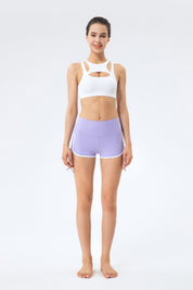 Ribbed Side Ruched Drawstring Yoga Shorts by bornfocus