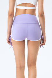 Ribbed Side Ruched Drawstring Yoga Shorts by bornfocus