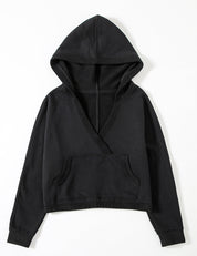 Wrap-Effect V-Neck Fleece Hoodie by bornfocus