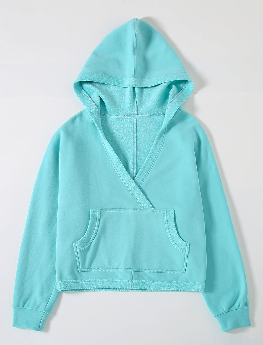 Wrap-Effect V-Neck Fleece Hoodie by bornfocus