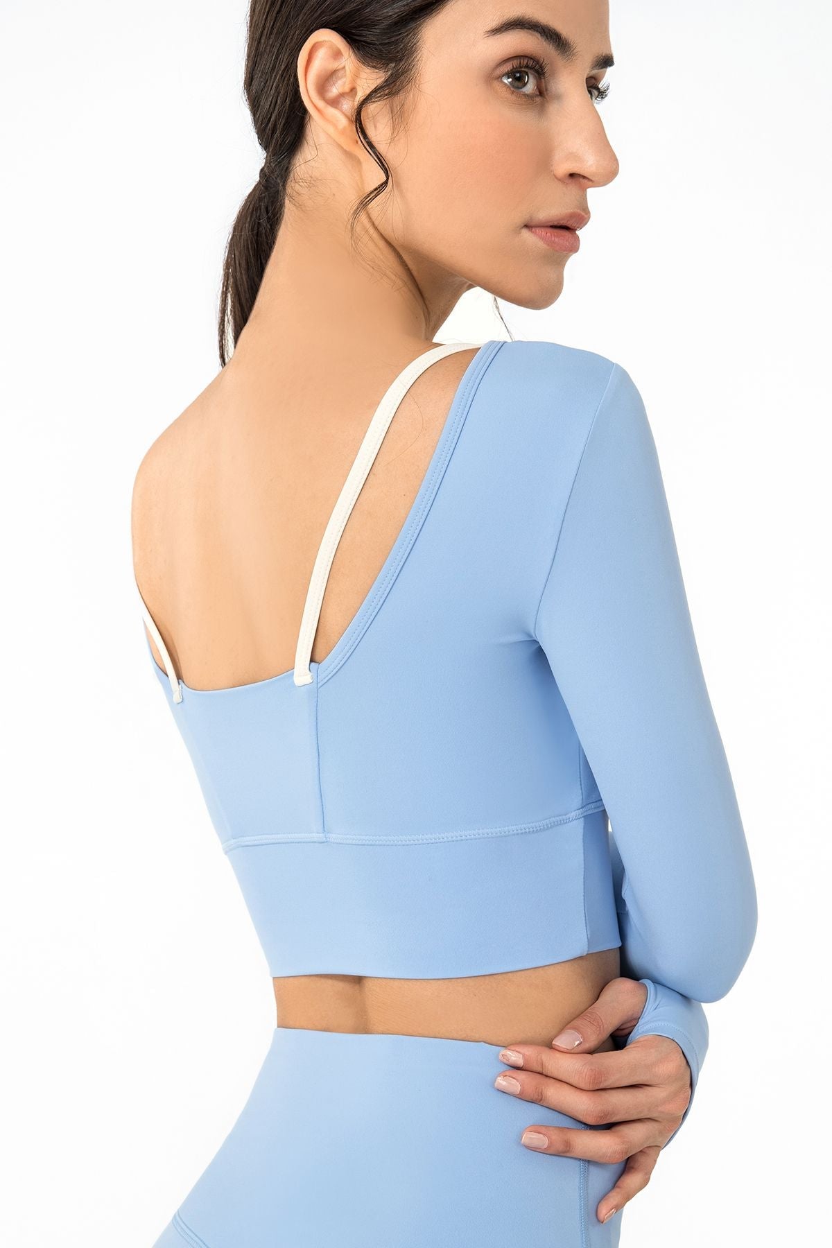 U Neck Long Sleeve Shirts Built-in Bra by bornfocus