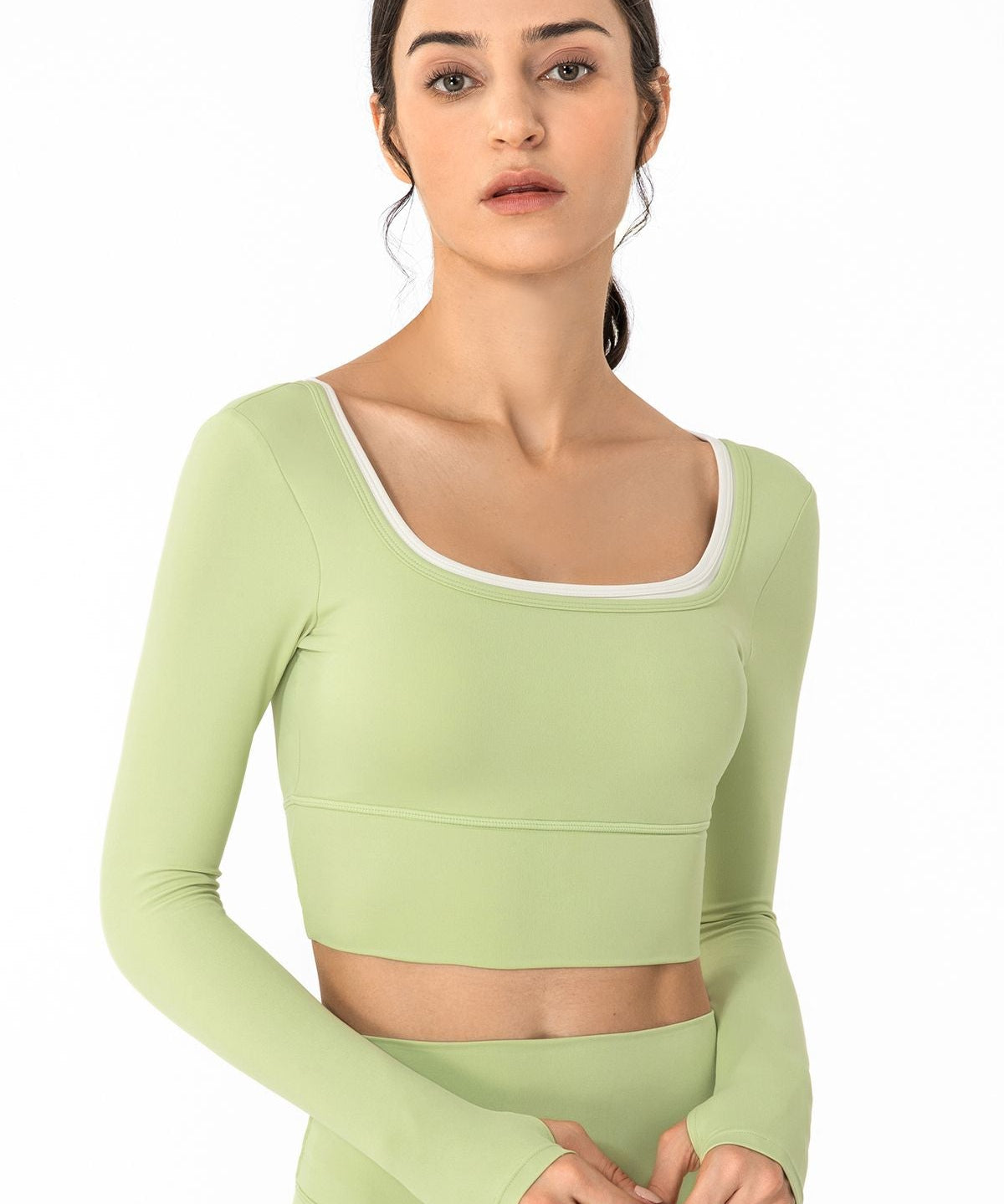 U Neck Long Sleeve Shirts Built-in Bra by bornfocus