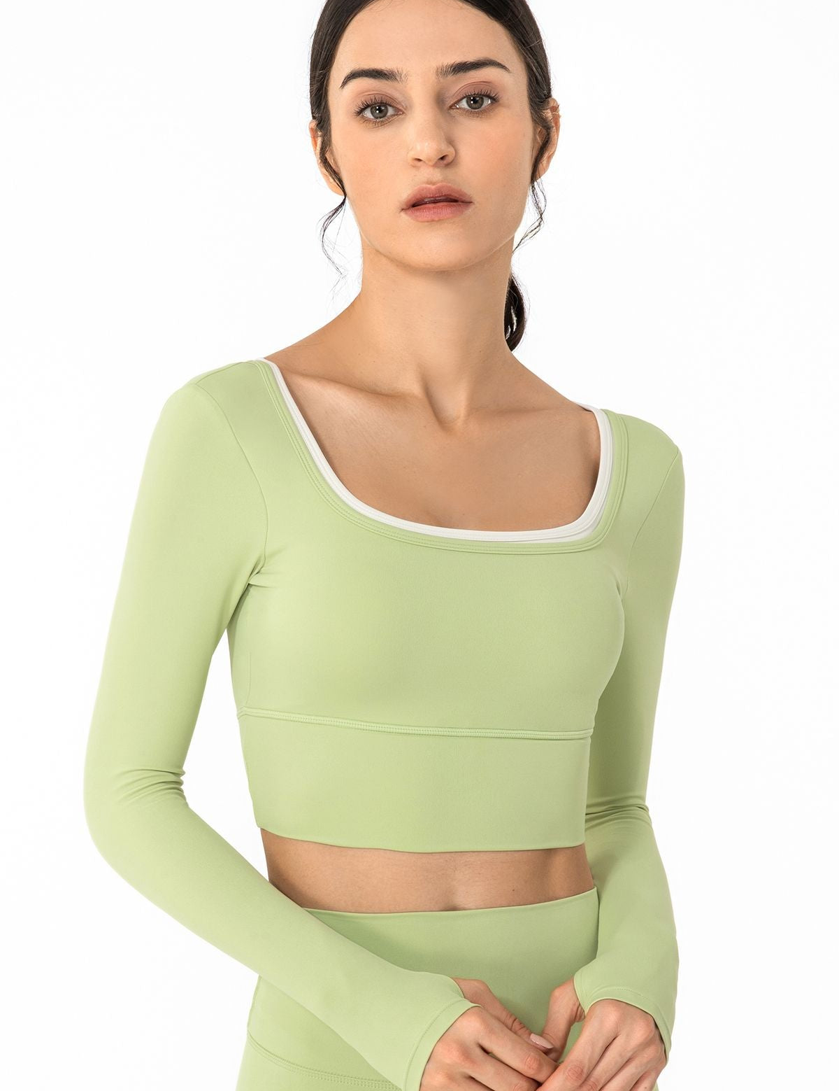 U Neck Long Sleeve Shirts Built-in Bra by bornfocus