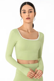 U Neck Long Sleeve Shirts Built-in Bra by bornfocus