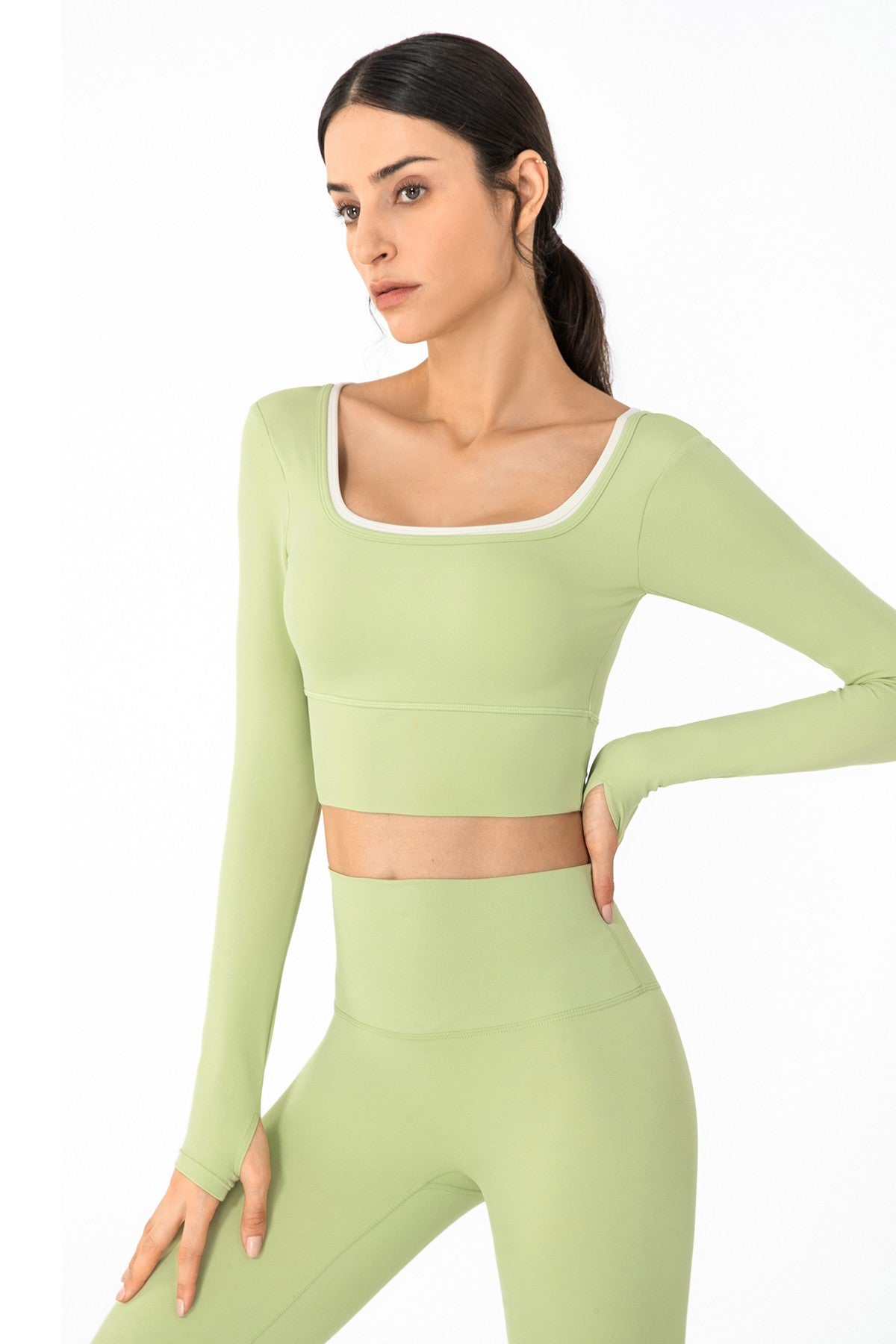 U Neck Long Sleeve Shirts Built-in Bra by bornfocus