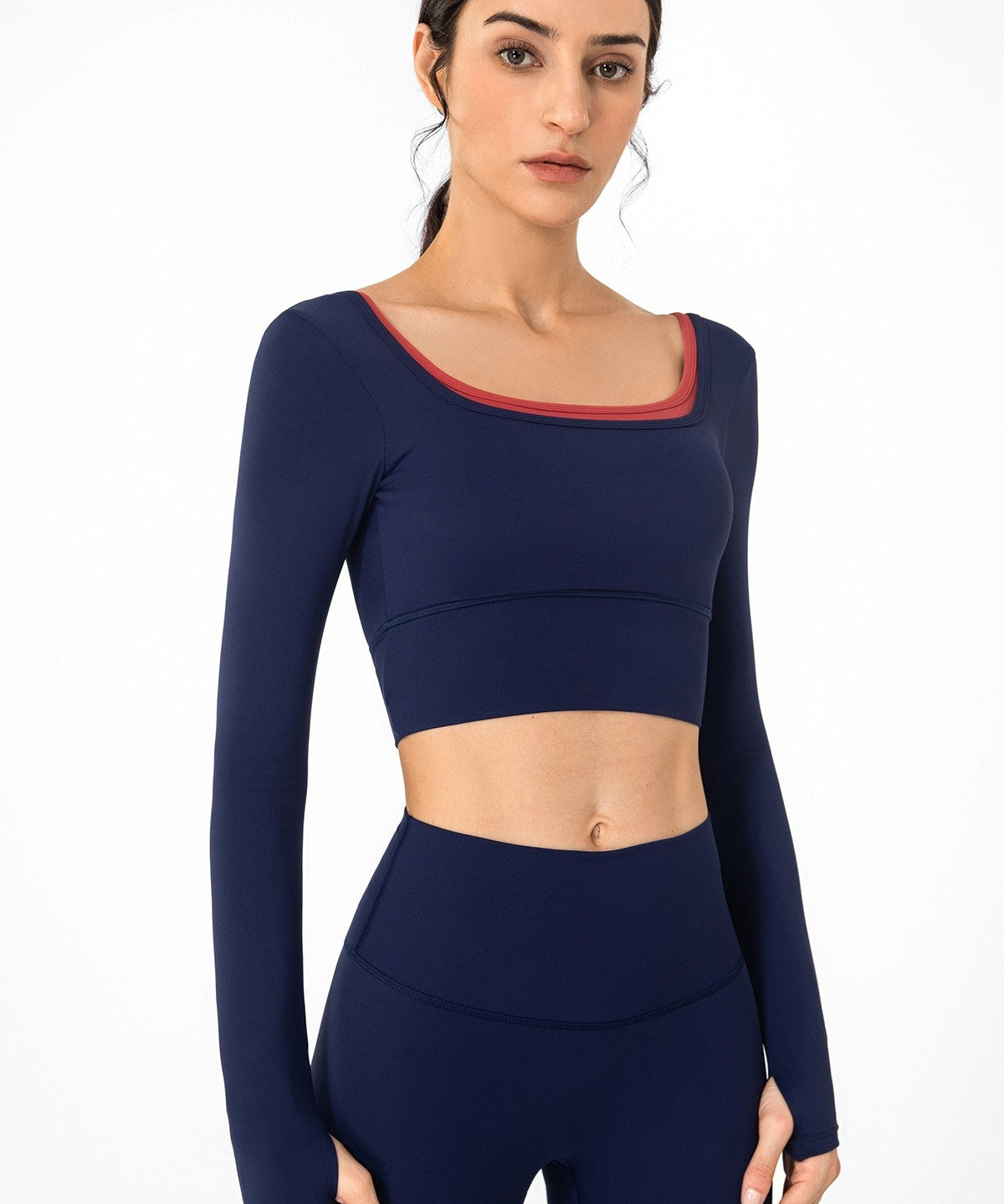 U Neck Long Sleeve Shirts Built-in Bra by bornfocus