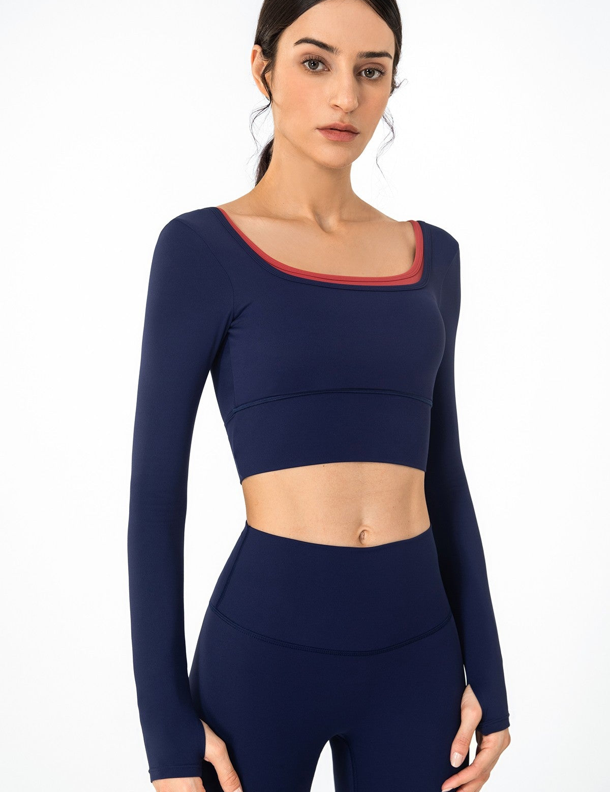 U Neck Long Sleeve Shirts Built-in Bra by bornfocus