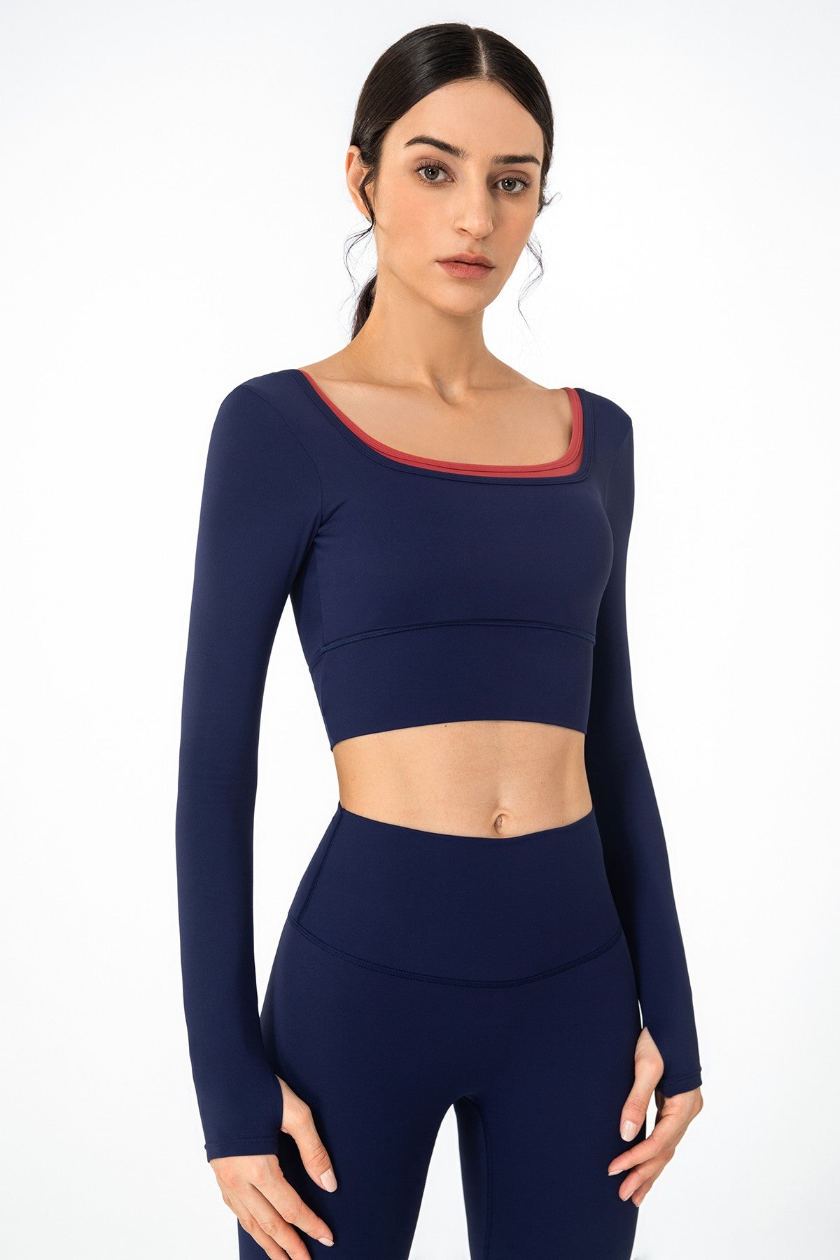 U Neck Long Sleeve Shirts Built-in Bra by bornfocus