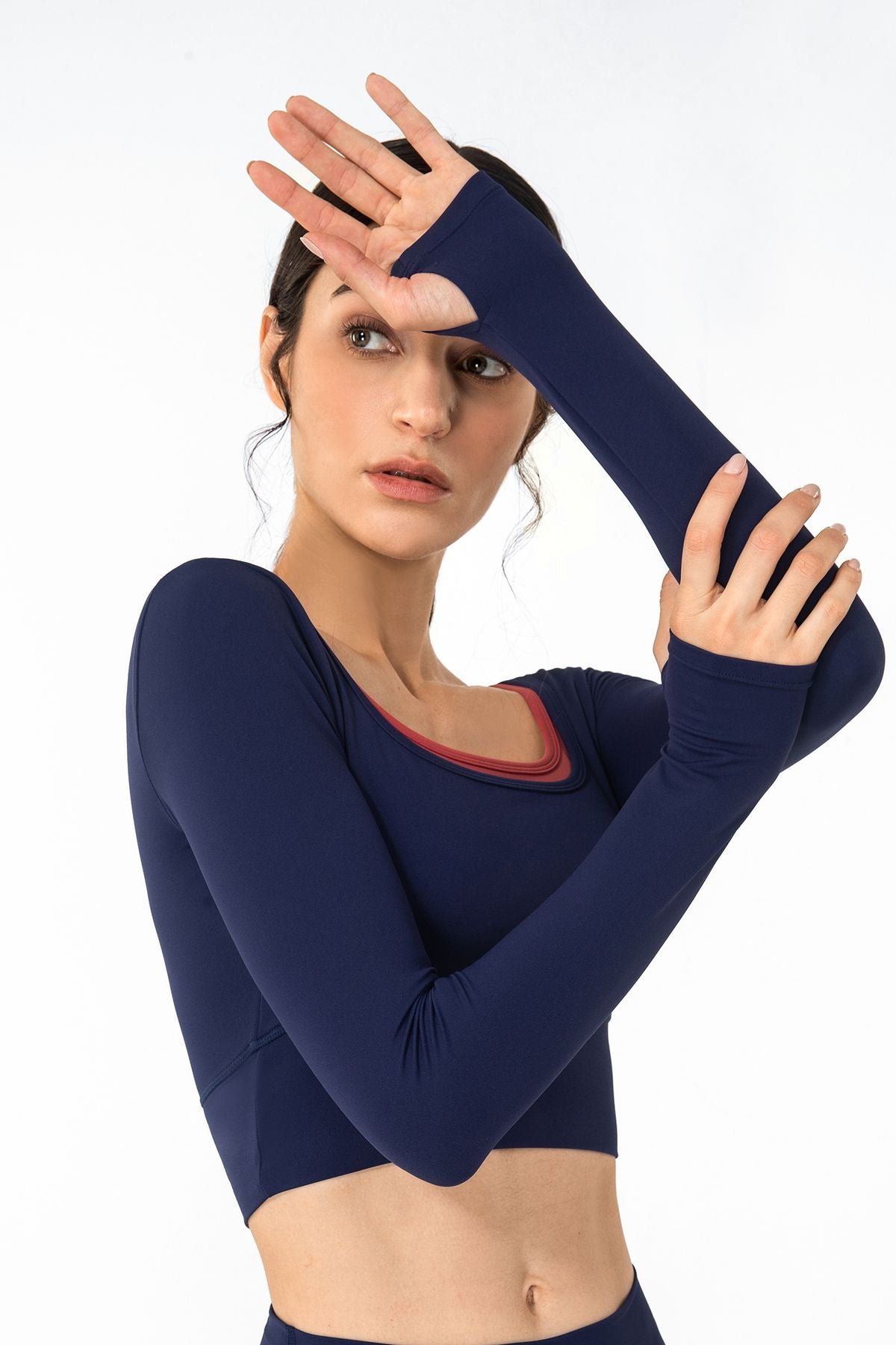 U Neck Long Sleeve Shirts Built-in Bra by bornfocus