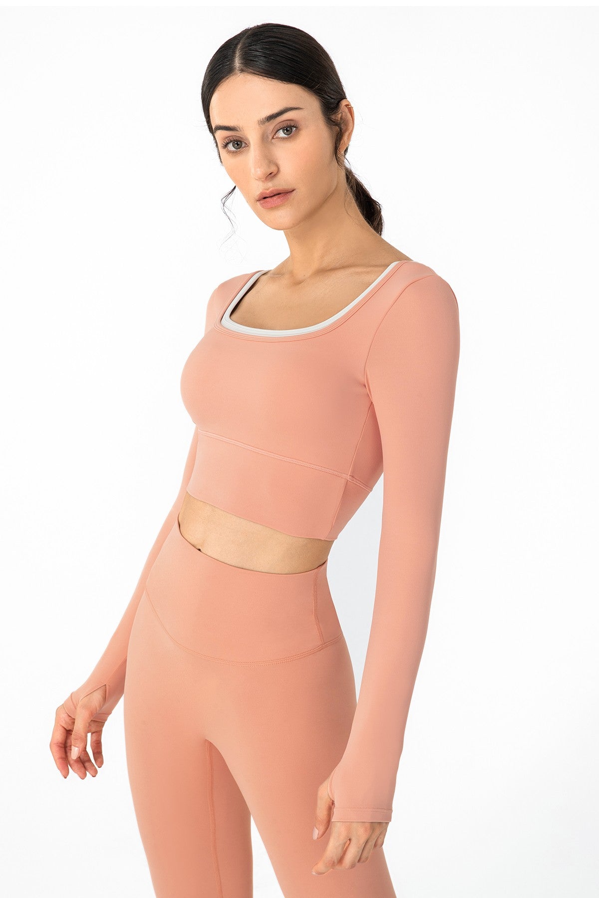 U Neck Long Sleeve Shirts Built-in Bra by bornfocus