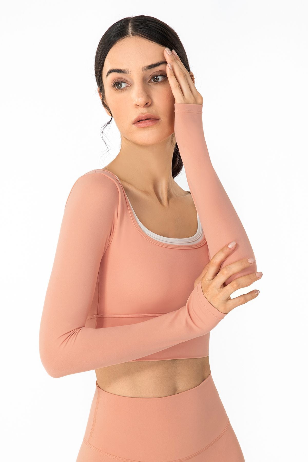 U Neck Long Sleeve Shirts Built-in Bra by bornfocus