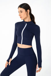 Zip-Up Tunic Long Sleeve Cropped Top by bornfocus