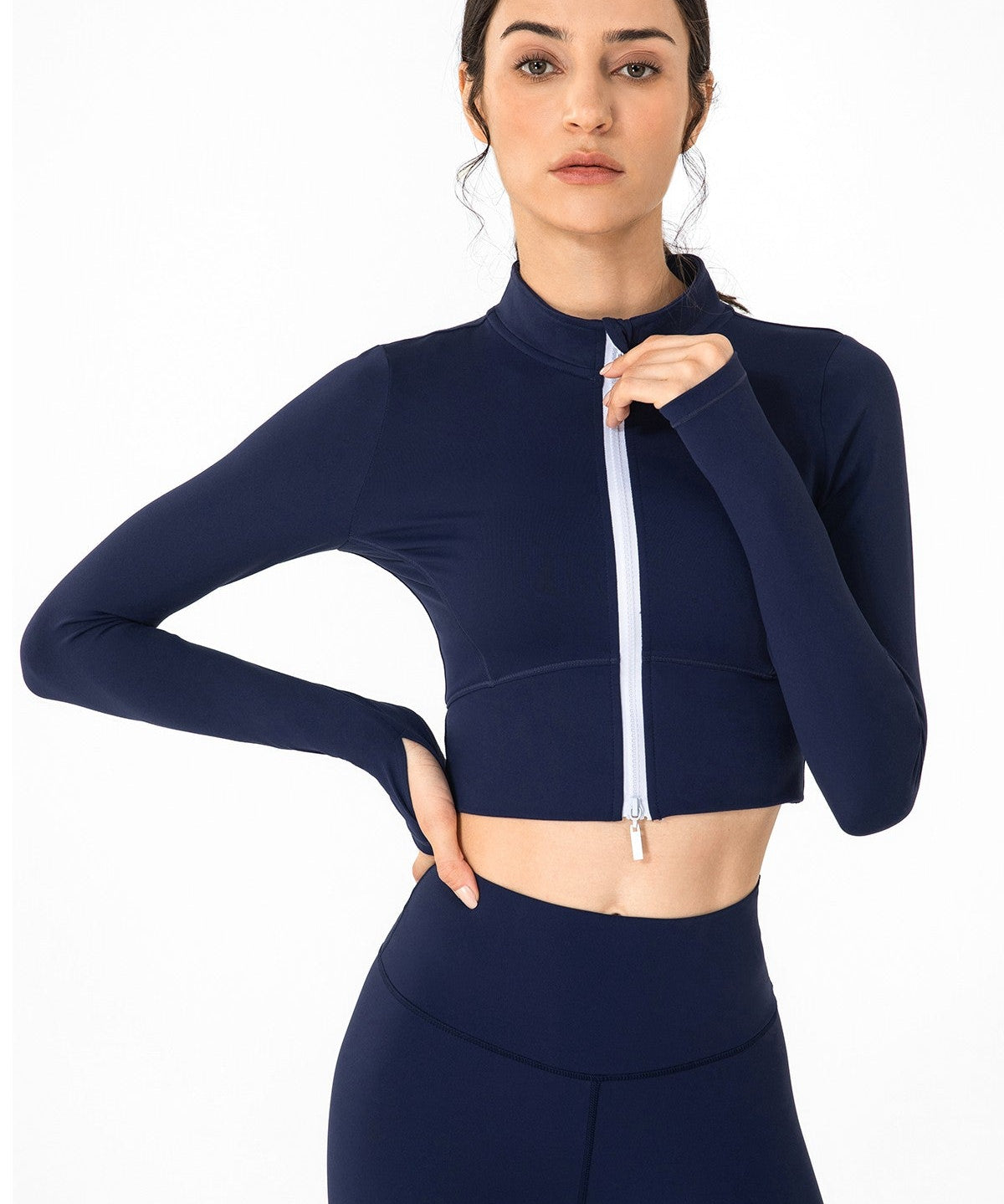 Zip-Up Tunic Long Sleeve Cropped Top by bornfocus