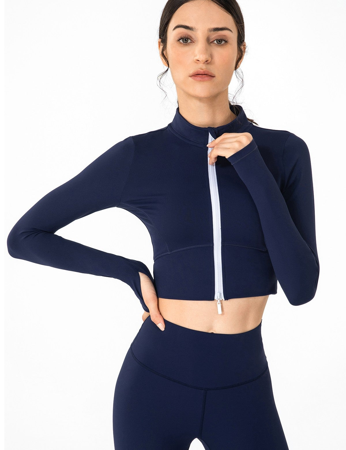 Zip-Up Tunic Long Sleeve Cropped Top by bornfocus