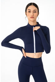 Zip-Up Tunic Long Sleeve Cropped Top by bornfocus