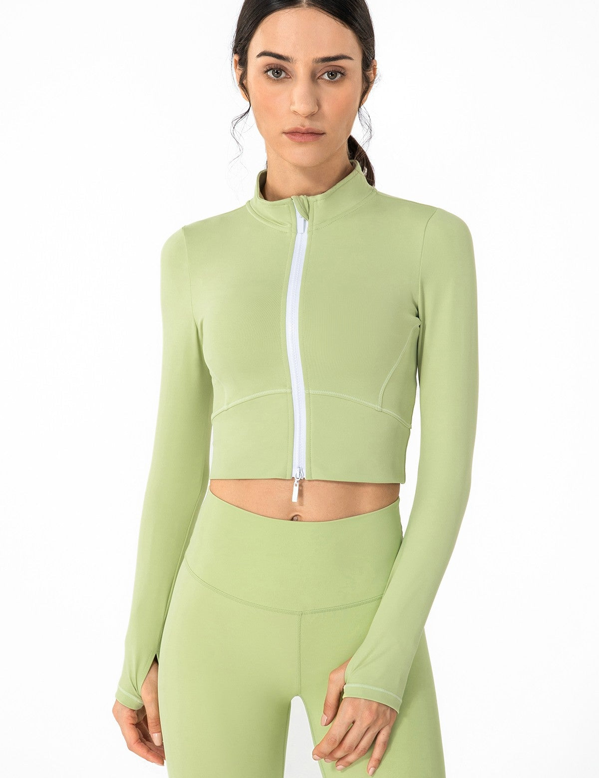 Zip-Up Tunic Long Sleeve Cropped Top by bornfocus