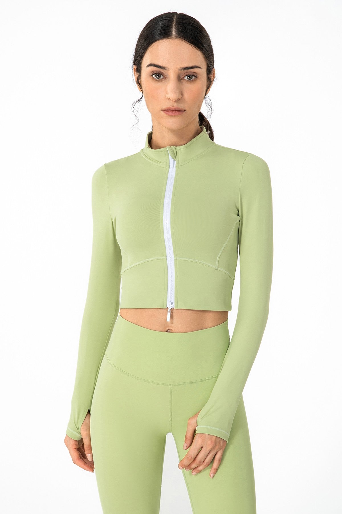 Zip-Up Tunic Long Sleeve Cropped Top by bornfocus