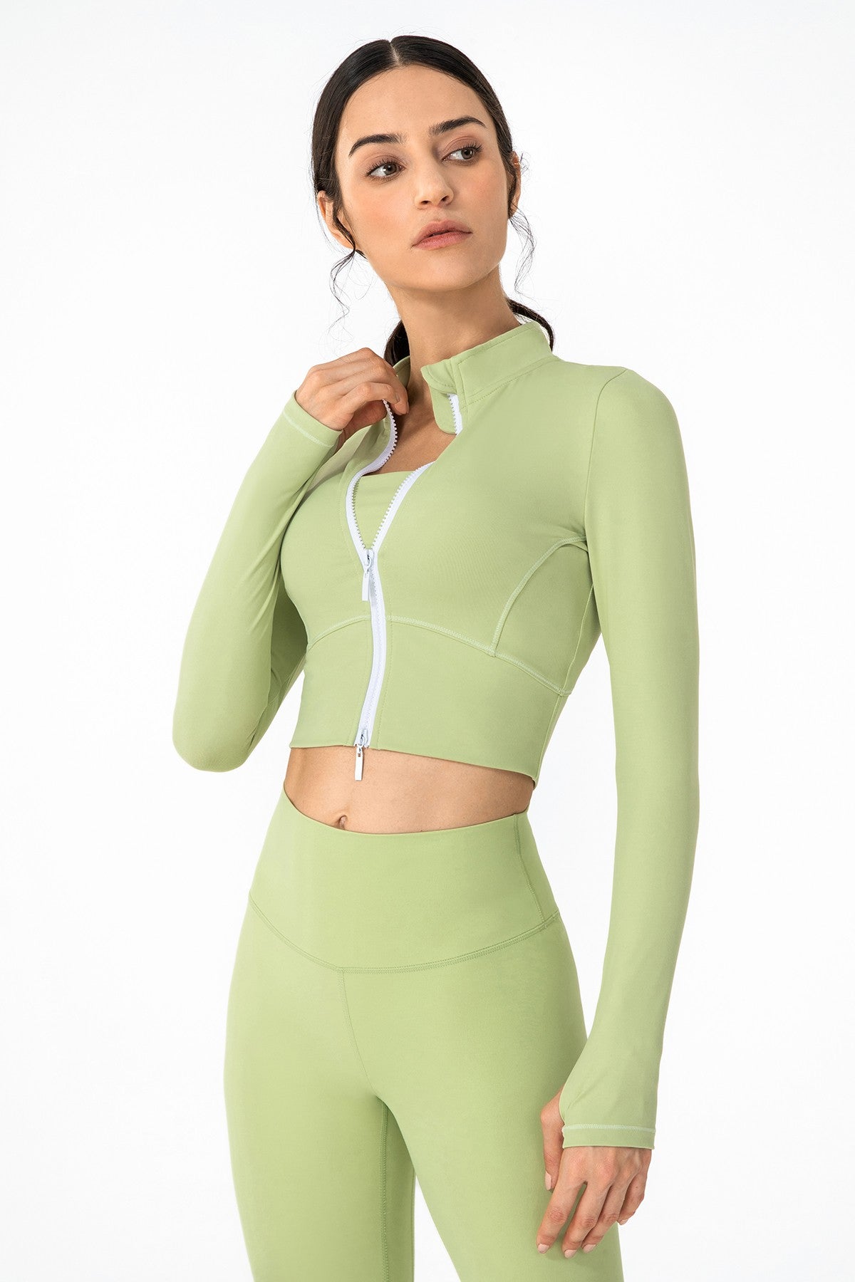 Zip-Up Tunic Long Sleeve Cropped Top by bornfocus