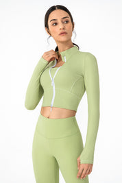 Zip-Up Tunic Long Sleeve Cropped Top by bornfocus