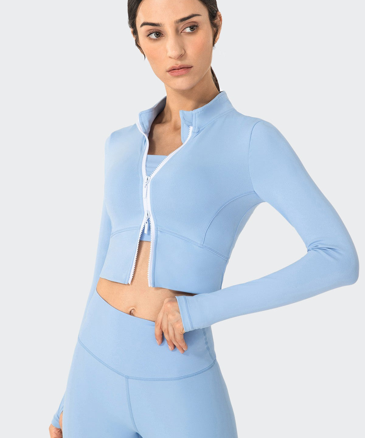 Zip-Up Tunic Long Sleeve Cropped Top by bornfocus