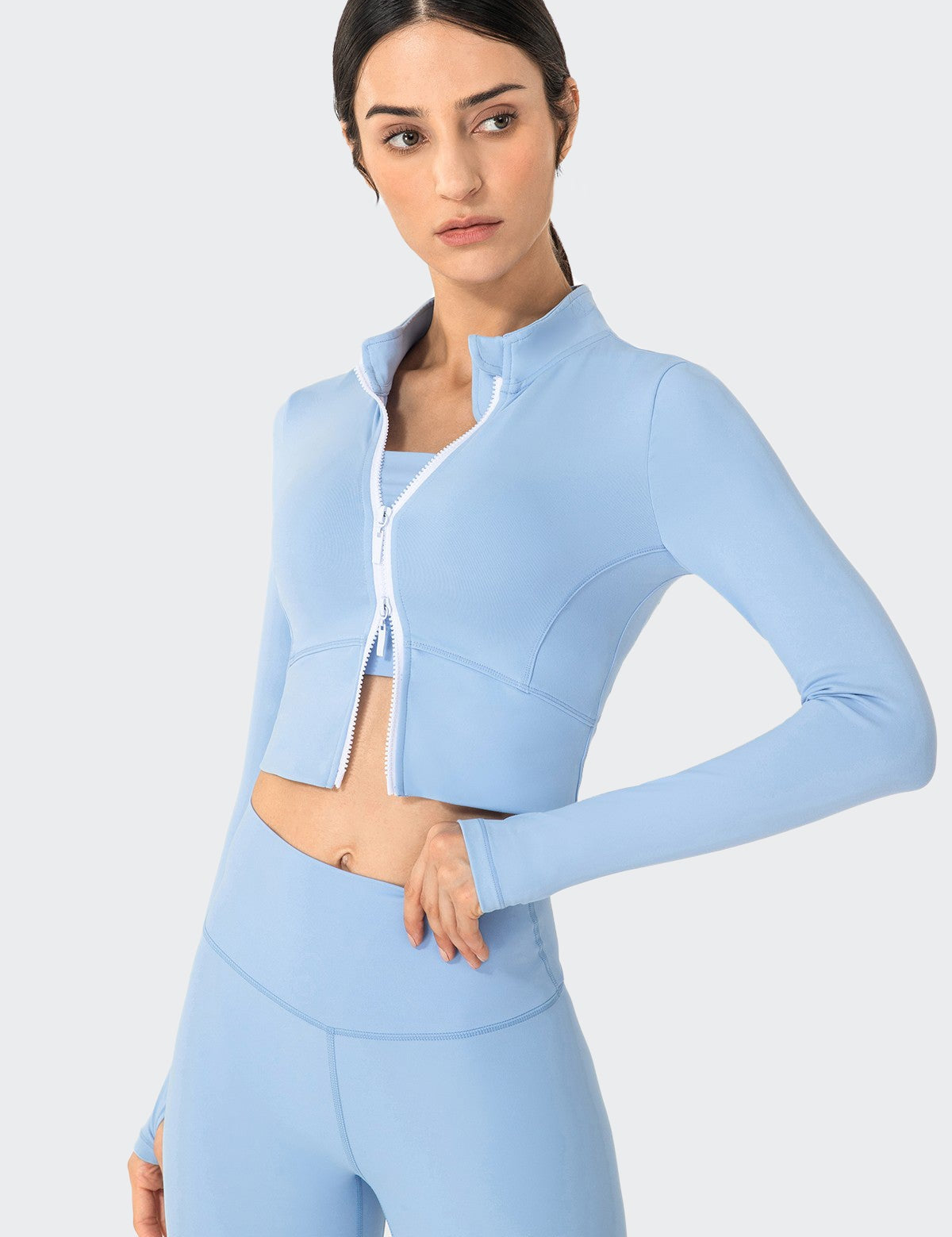 Zip-Up Tunic Long Sleeve Cropped Top by bornfocus