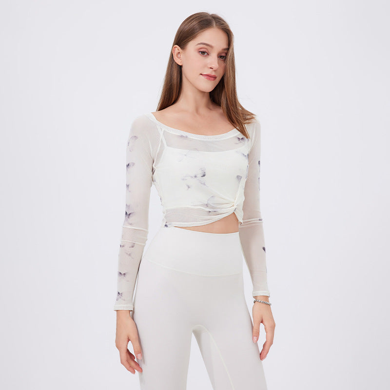 Long-Sleeve Yoga Crop Top with Wrap Design