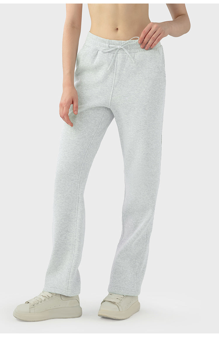 Fleece Loose Straight-leg Sweatpants by bornfocus