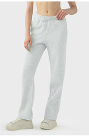 Fleece Loose Straight-leg Sweatpants by bornfocus