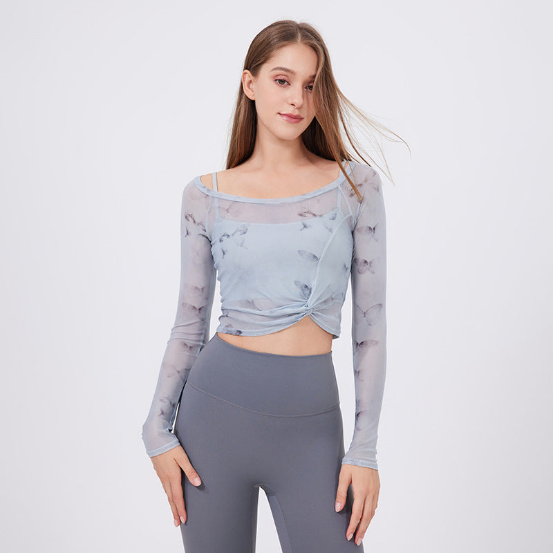 Long-Sleeve Yoga Crop Top with Wrap Design