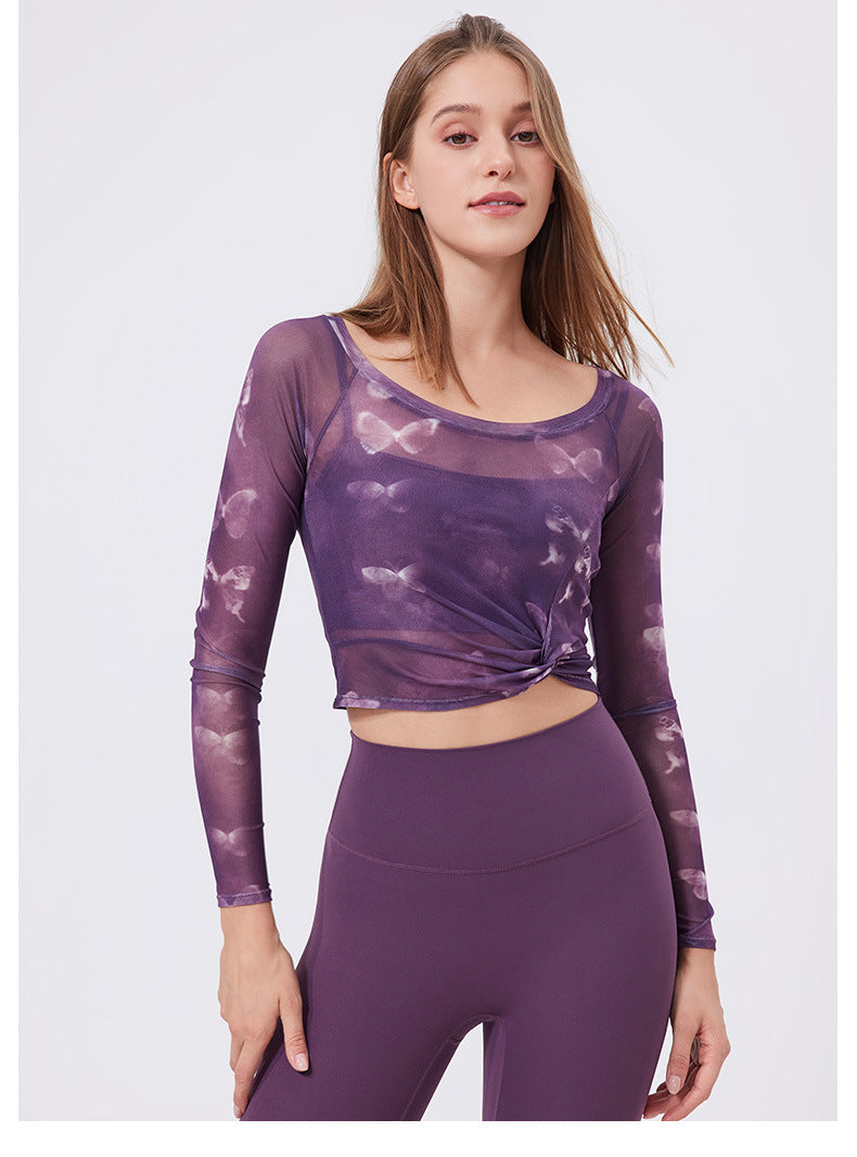 Long-Sleeve Yoga Crop Top with Wrap Design