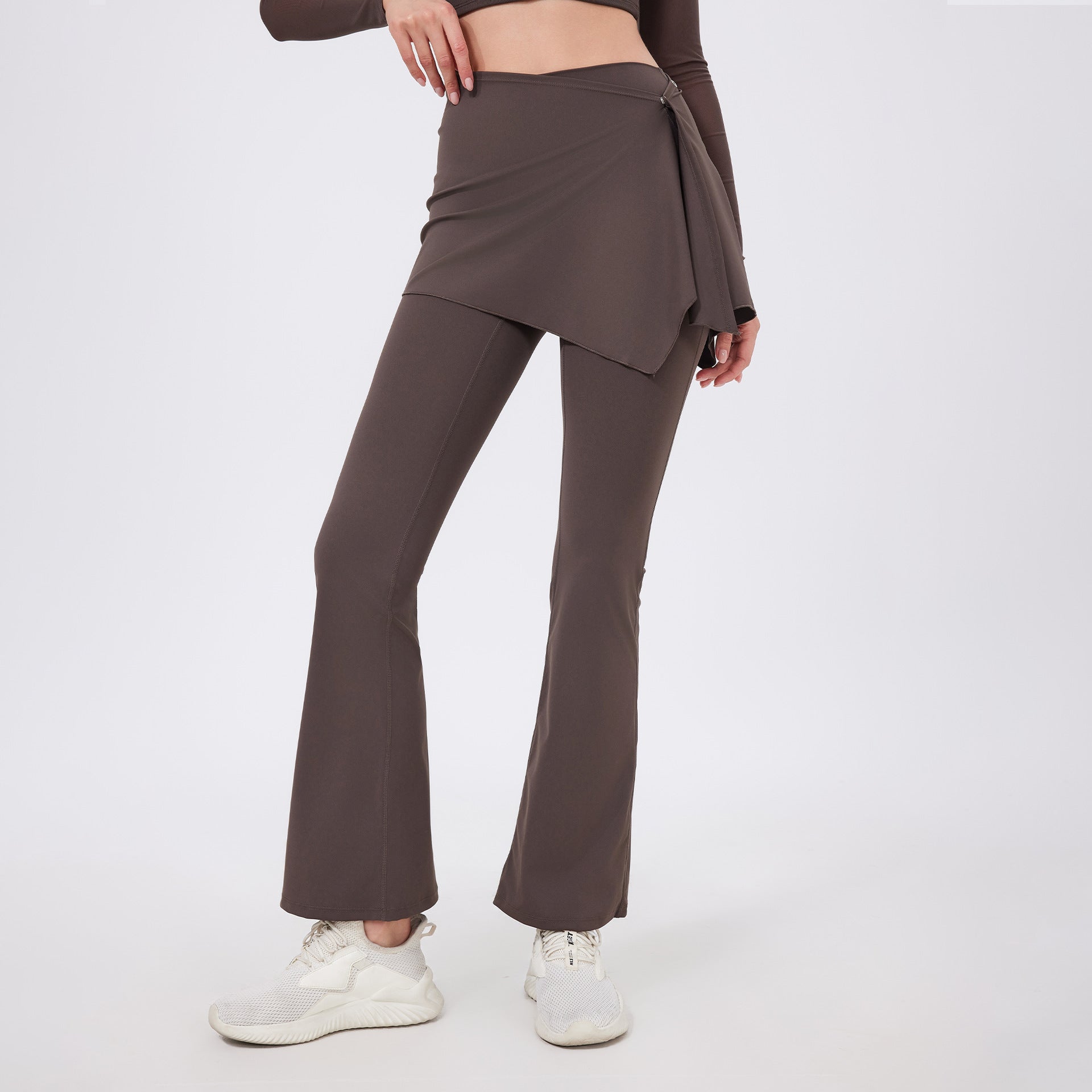 High-Waist Flared Yoga Pants with Wrap Skirt Design