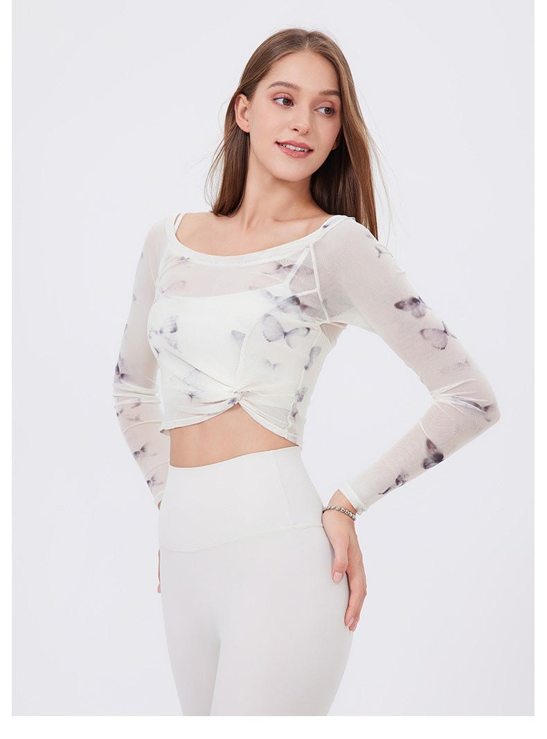 Long-Sleeve Yoga Crop Top with Wrap Design