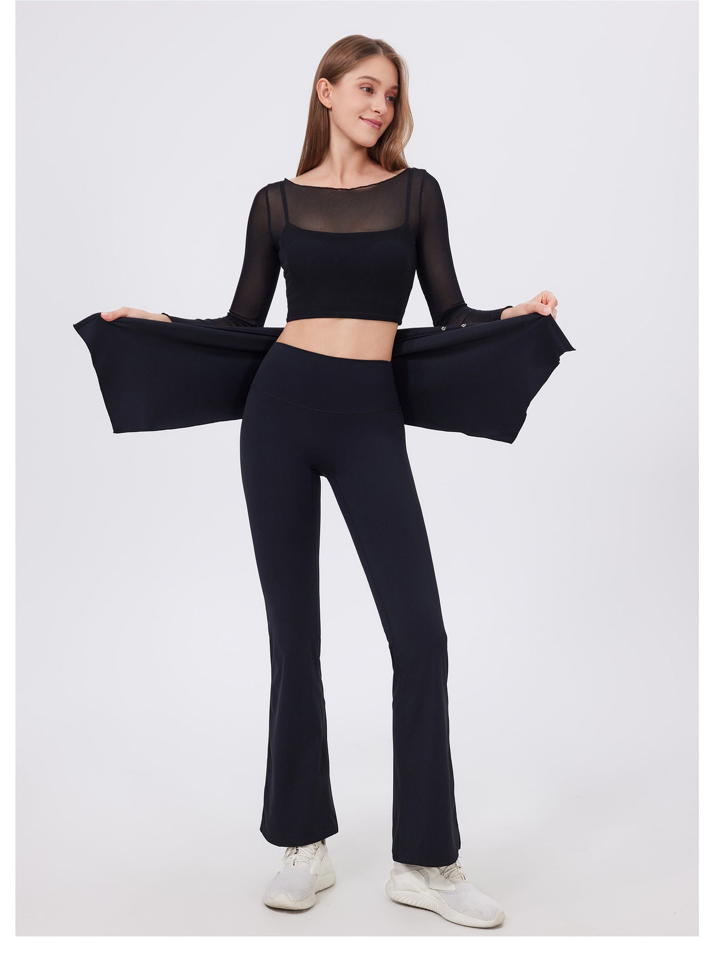 Pantalon de yoga évasé taille haute avec jupe portefeuille