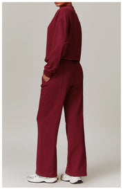 Wide-Leg Cotton-Blend Sweatpants with Elastic Waistband