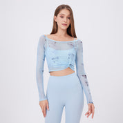 Long-Sleeve Yoga Crop Top with Wrap Design