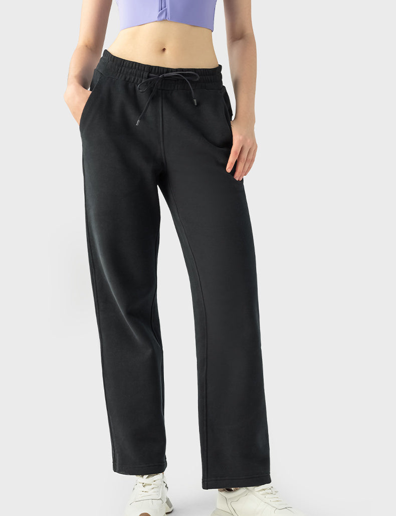 Fleece Loose Straight-leg Sweatpants by bornfocus