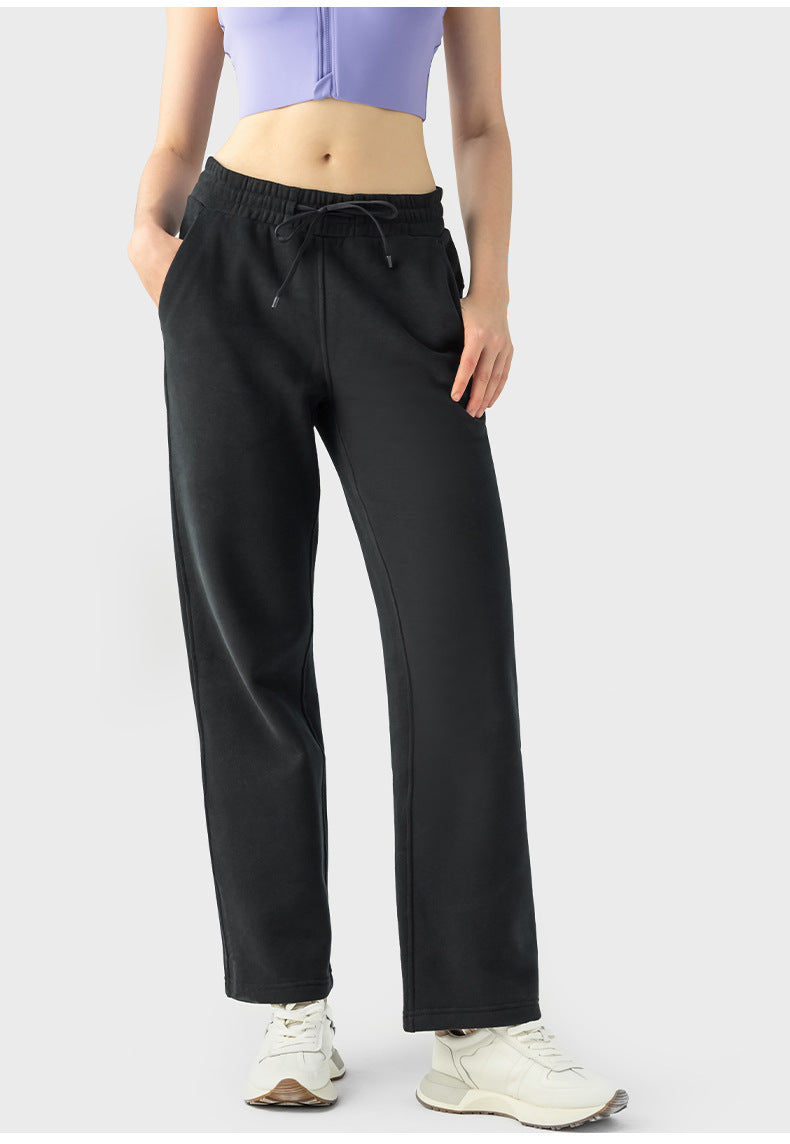 Fleece Loose Straight-leg Sweatpants by bornfocus