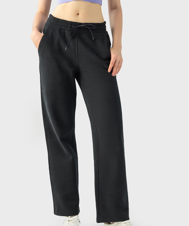 Fleece Loose Straight-leg Sweatpants by bornfocus