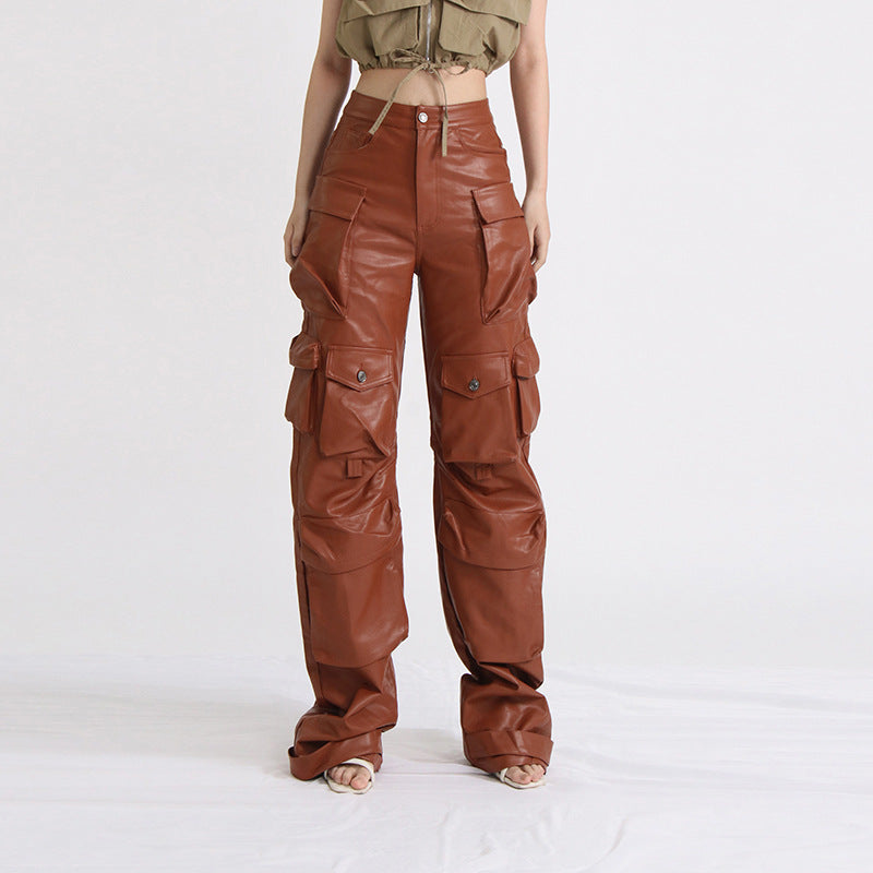 Lina Leather Cargo Pants by bornfocus