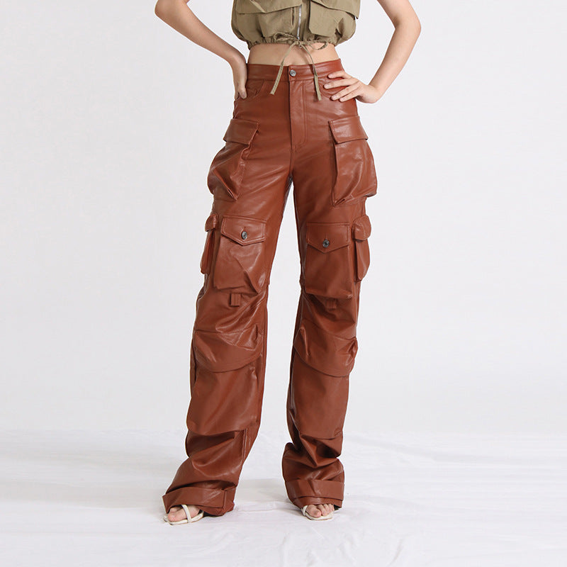 Lina Leather Cargo Pants by bornfocus